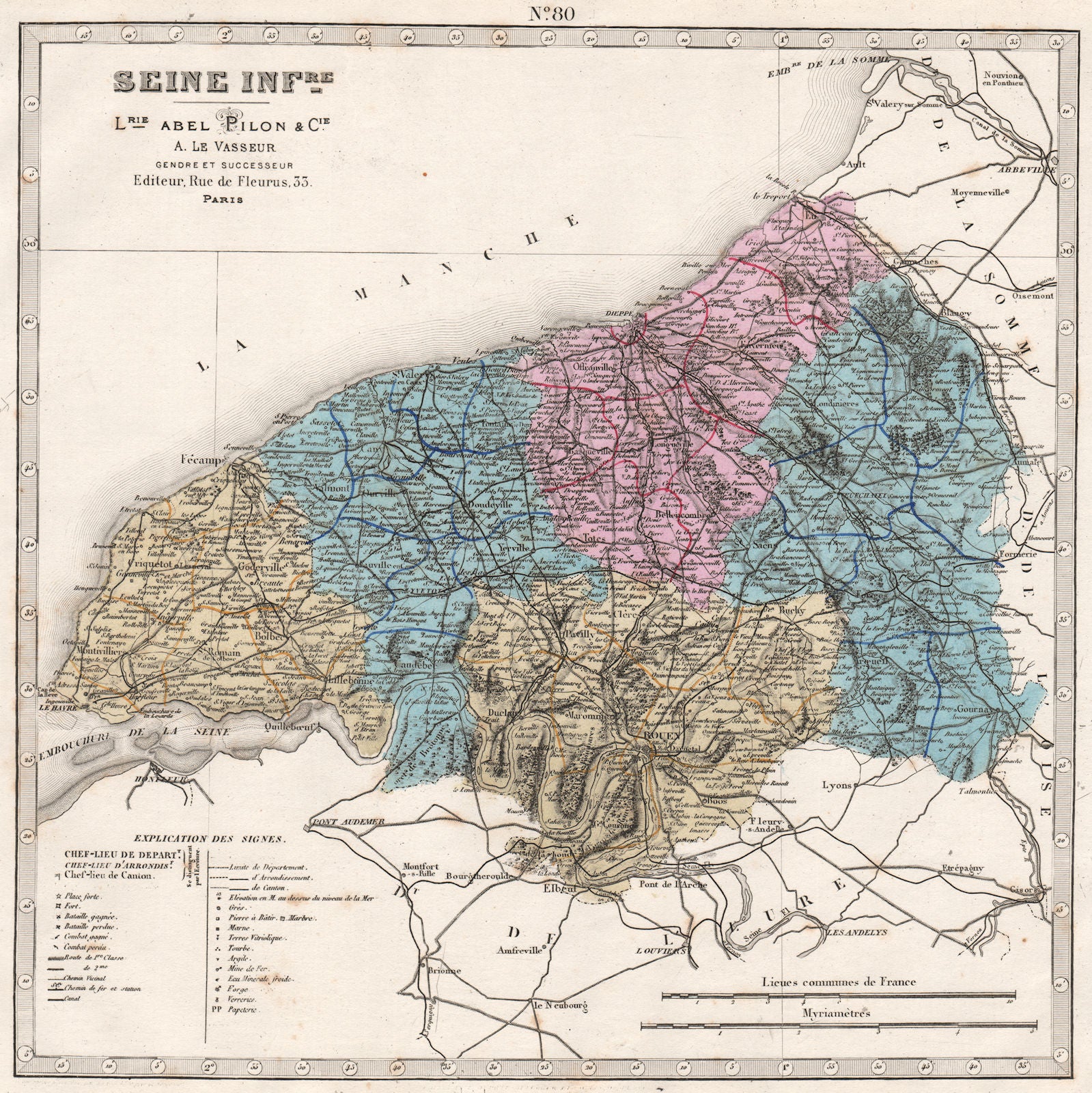 SEINE-INFERIEURE/Maritime department. Battles. Resources. LE VASSEUR 1876 map
